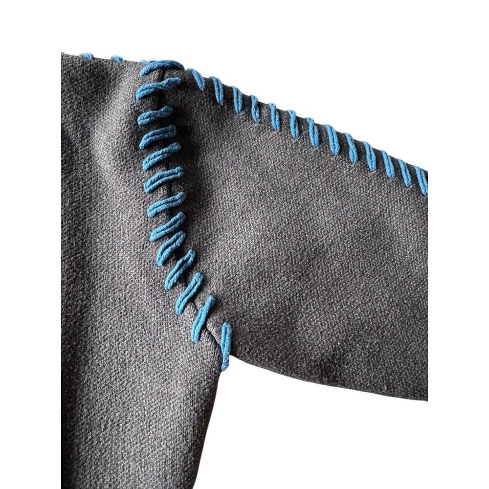 English Factory Women's Sz S Whip Contrast Stitch Gray Blue Pullover Sweater - Picture 7 of 9